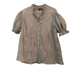 Mac Dougal & Houston Womens Button-Up Top 2X Gray Cotton Puff Sleeves Y2K